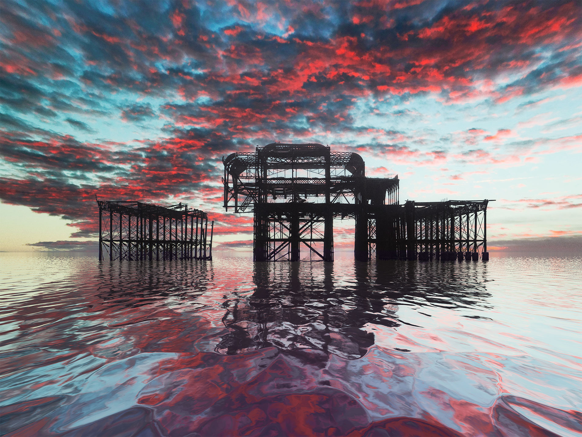 West pier fiery sky reflections. By Brian Roe