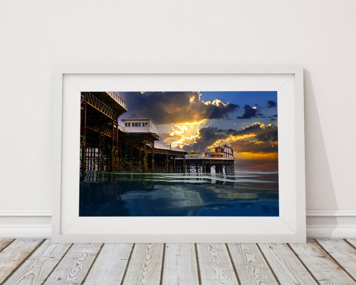 Sunburst over the Palace Pier, Framed photograph - By ©Brian Roe