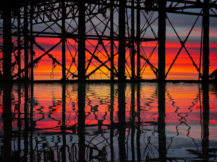 Palace Pier ironwork sunset