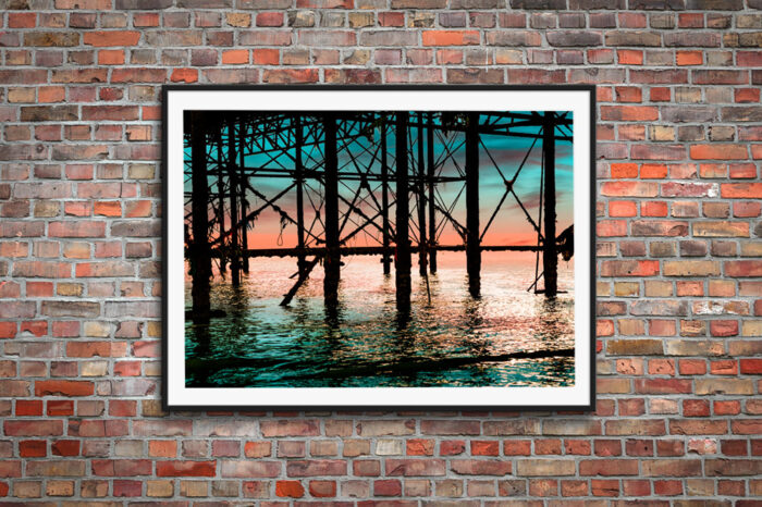 Framed Print. brickwork - Palace Pier brighton Iron Work in the Sunset by Brian Roe